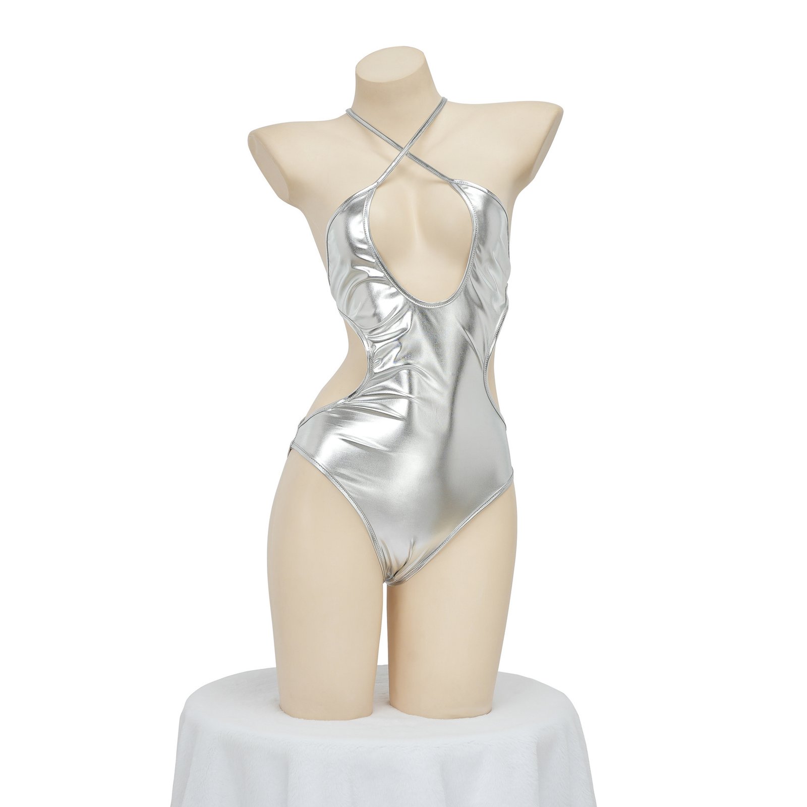 Womens Gold Glossy Bodysuit Sexy Lingerie - Image 5