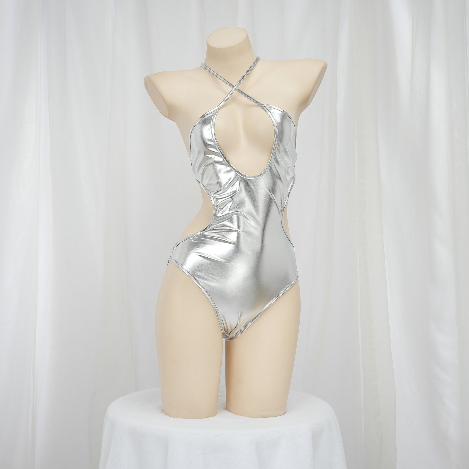Womens Gold Glossy Bodysuit Sexy Lingerie - Image 2