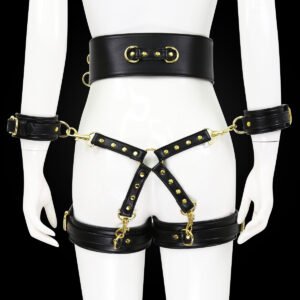 Leather Handcuffs Leg Cuffs With Waist Restraint Belt