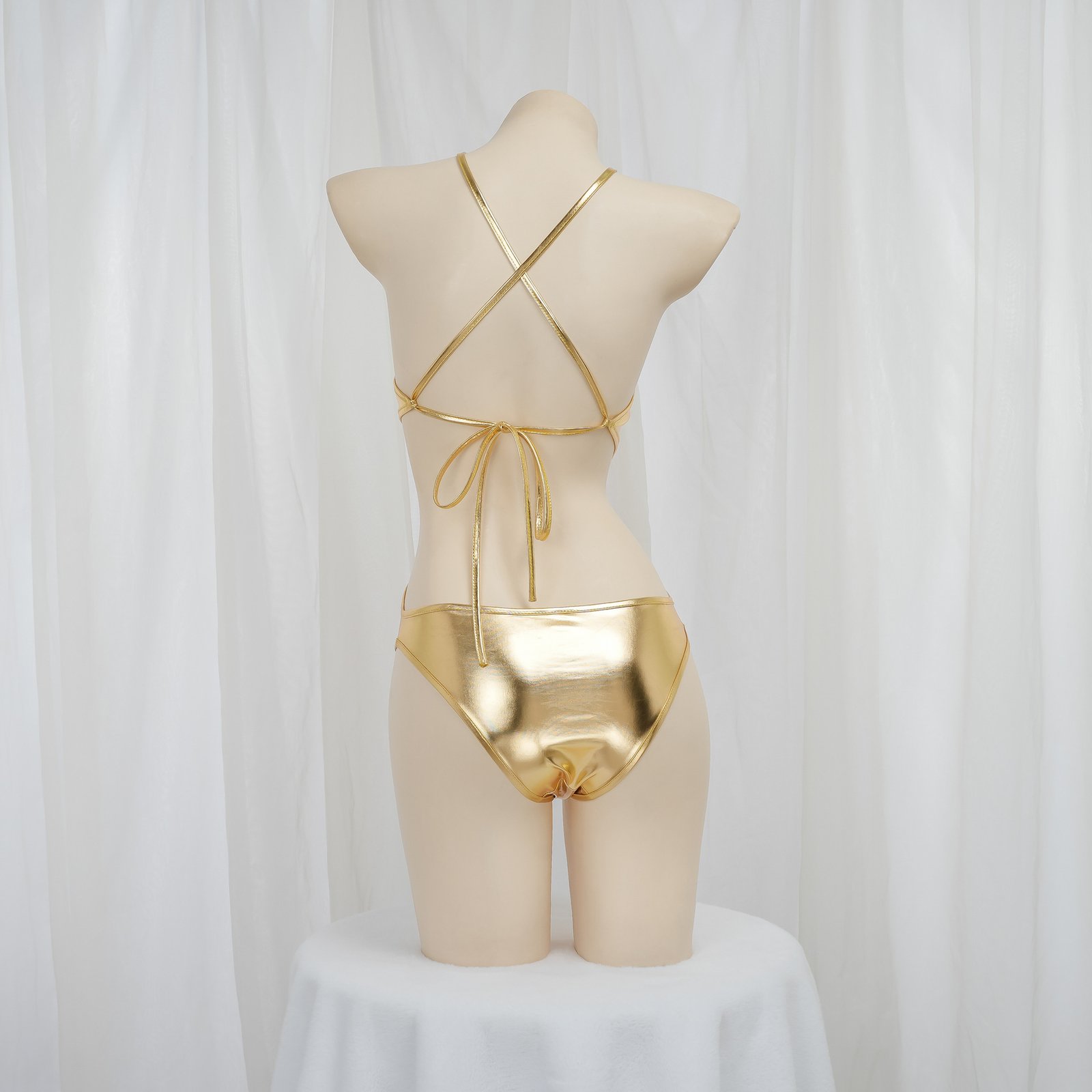 Womens Gold Glossy Bodysuit Sexy Lingerie - Image 3