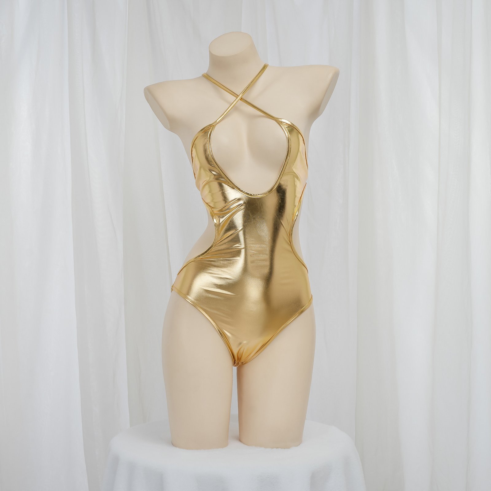 Womens Gold Glossy Bodysuit Sexy Lingerie - Image 6